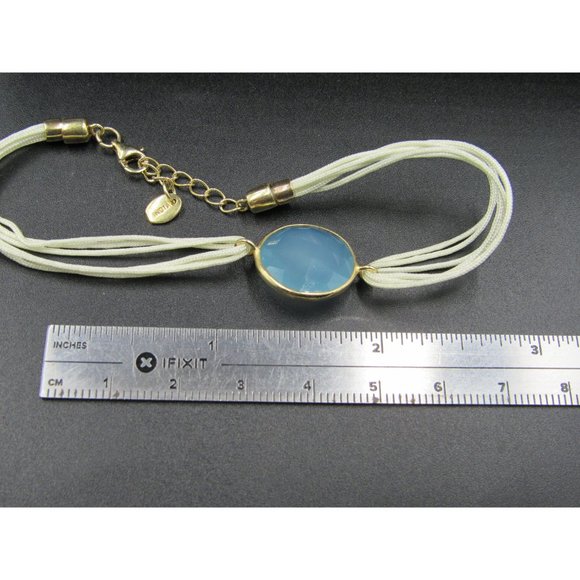 8 Inch Sterling Silver Cream White Cord Faux Stone Bracelet - Picture 4 of 5